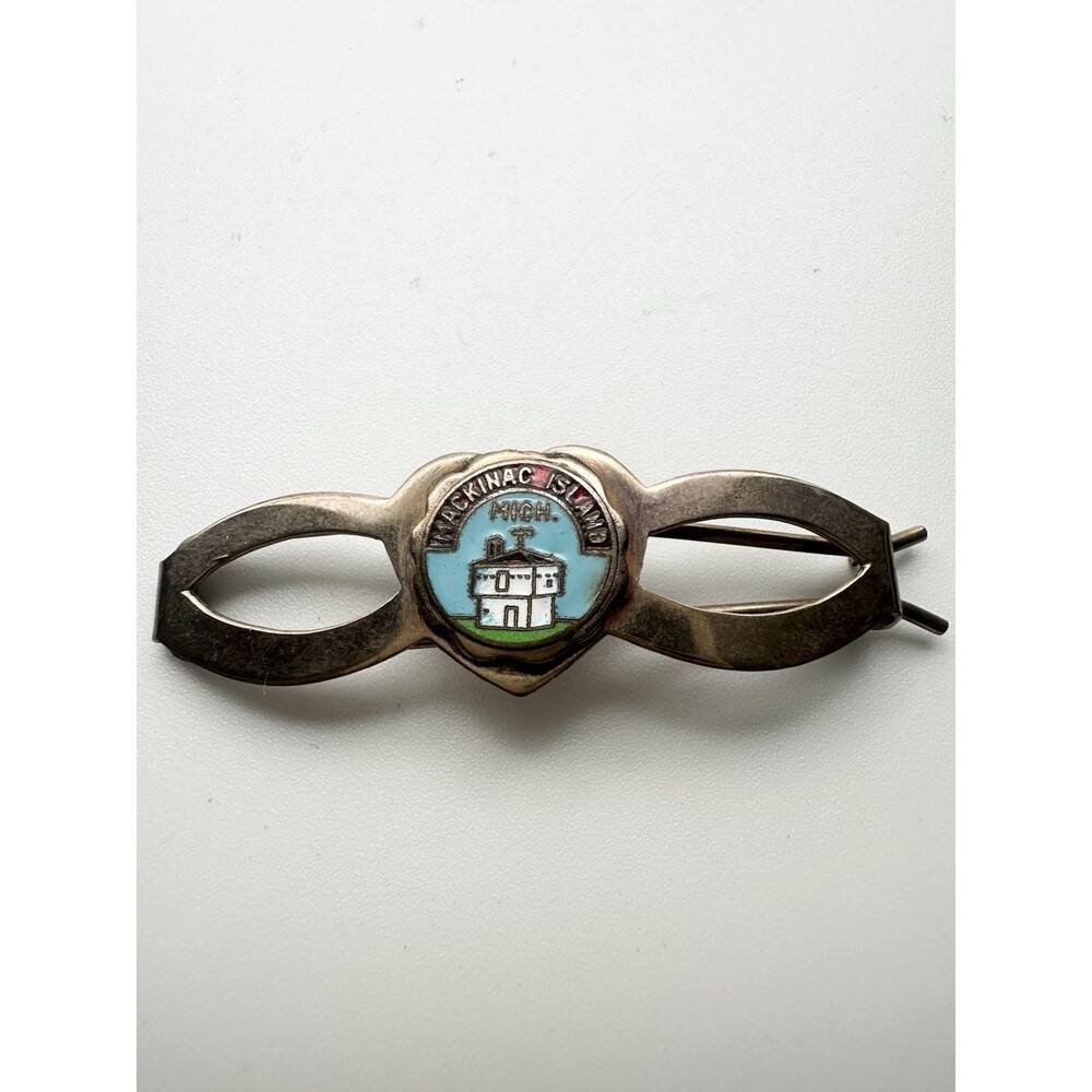 Antique Mackinac Island Pin Clip Gold Tone Enamel